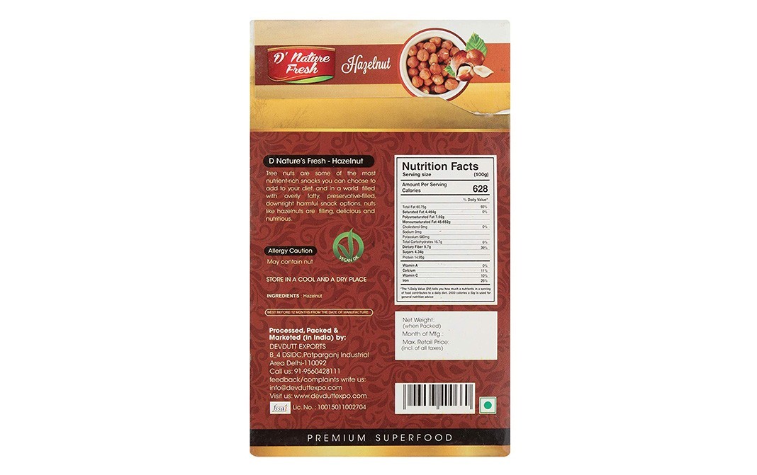 D'nature Fresh Hazelnut    Box  200 grams